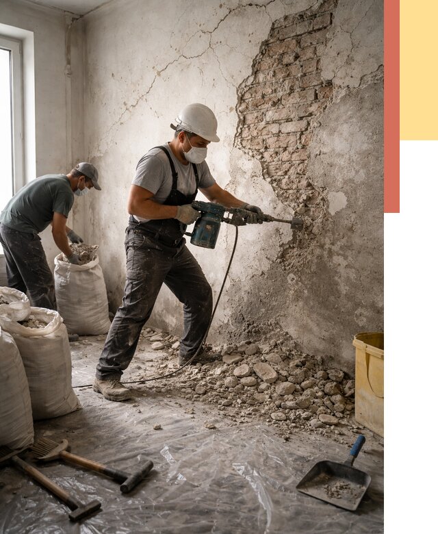 Демонтаж штукатурки со стен в Фрязино от 7477 руб/м² — быстро и недорого | ОТДЕЛОЧНИК-Фрз