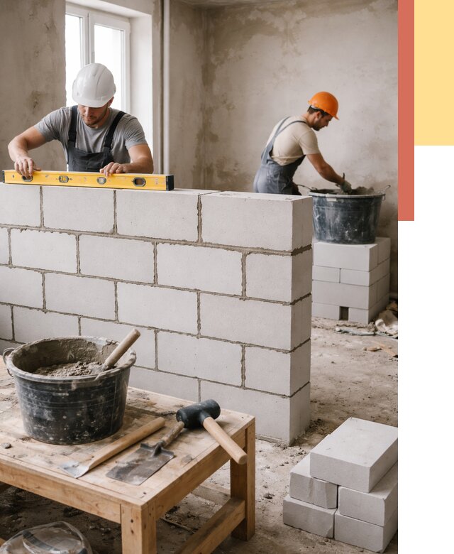 Кладка перегородок из газобетона в Фрязино от 3323 руб. под ключ | ОТДЕЛОЧНИК-Фрз