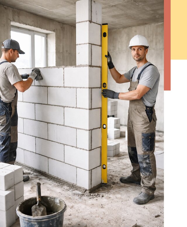 Кладка перегородок из пеноблока в Фрязино от 1869 руб. под ключ | ОТДЕЛОЧНИК-Фрз