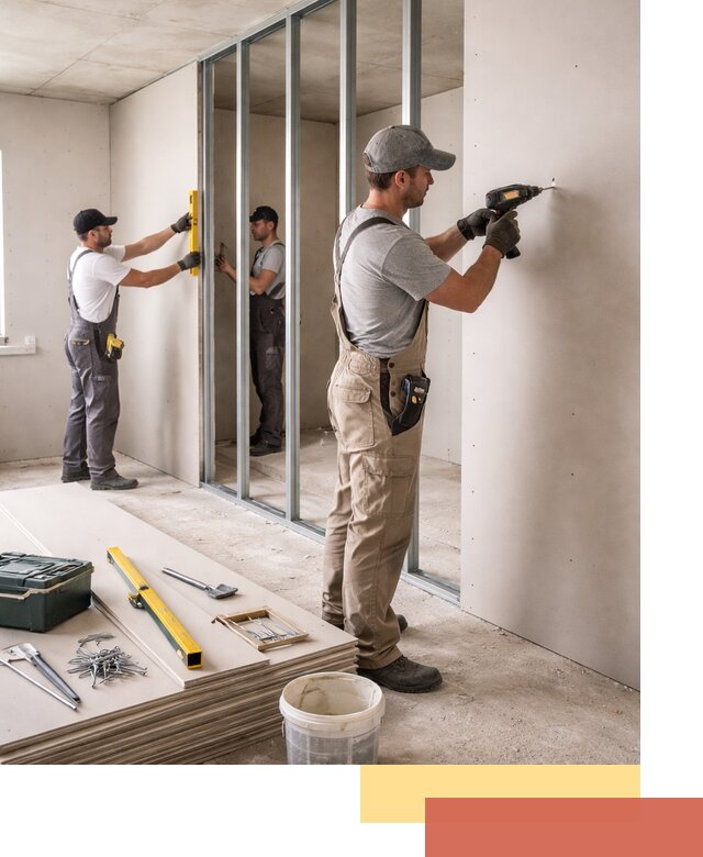 Однослойная перегородка из гипсокартона в Фрязино под ключ, монтаж и отделка