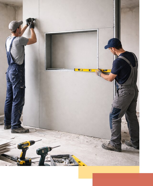 Перегородка из гипсокартона с нишей под декор в Фрязино