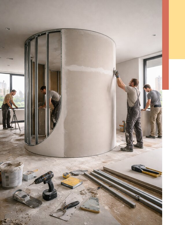 Радиусная перегородка из гипсокартона в Фрязино от 3012 руб. под ключ | ОТДЕЛОЧНИК-Фрз