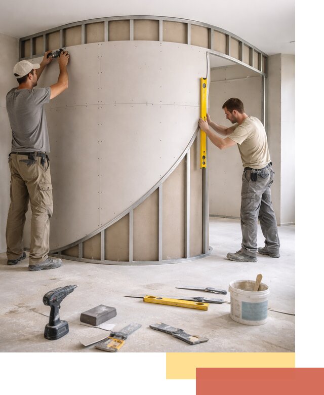 Радиусная перегородка из гипсокартона в Фрязино под ключ