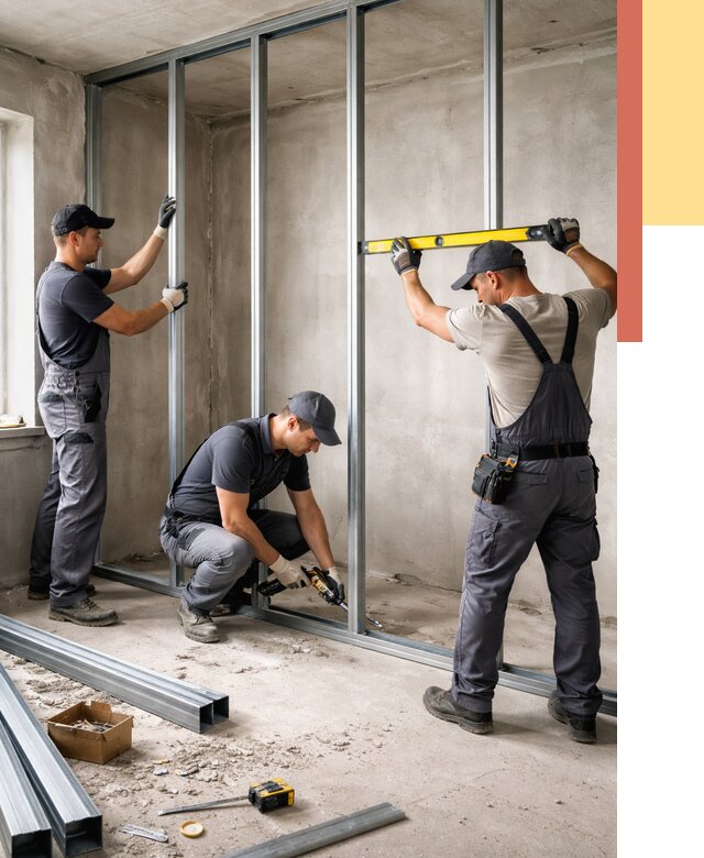 Монтаж каркаса перегородки из профиля в Фрязино от 779 руб. | ОТДЕЛОЧНИК-Фрз