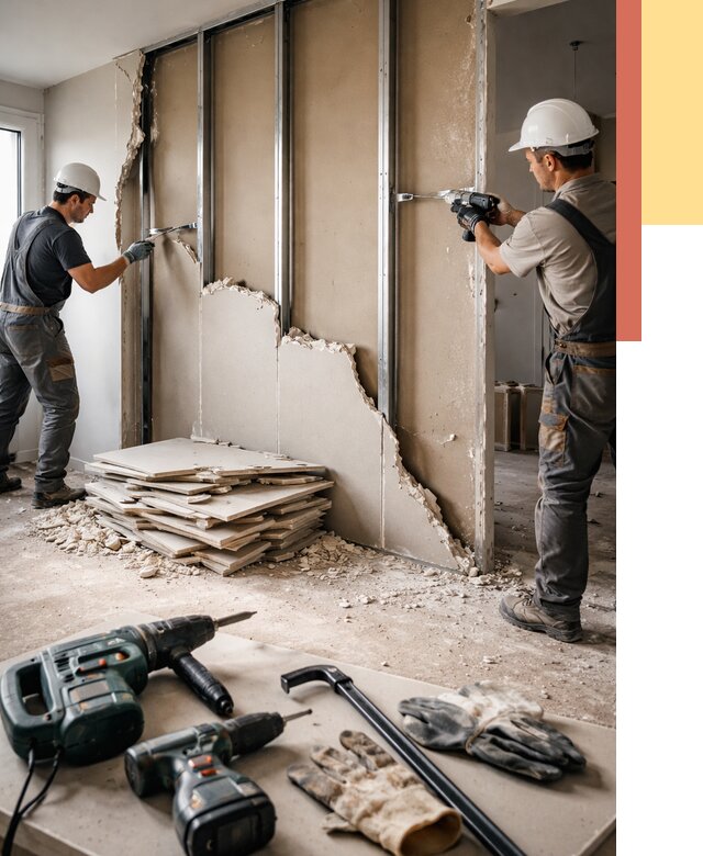 Демонтаж перегородки из гипсокартона в Фрязино от 1246 руб. быстро и недорого | ОТДЕЛОЧНИК-Фрз