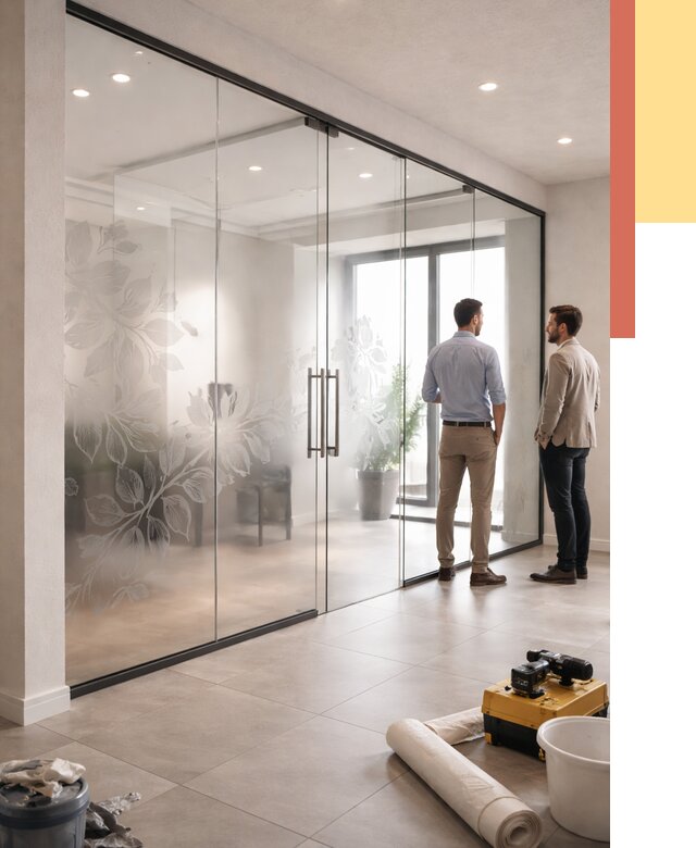 Стеклянные перегородки с рисунком в Фрязино от 12981 руб. монтаж и нанесение | ОТДЕЛОЧНИК-Фрз