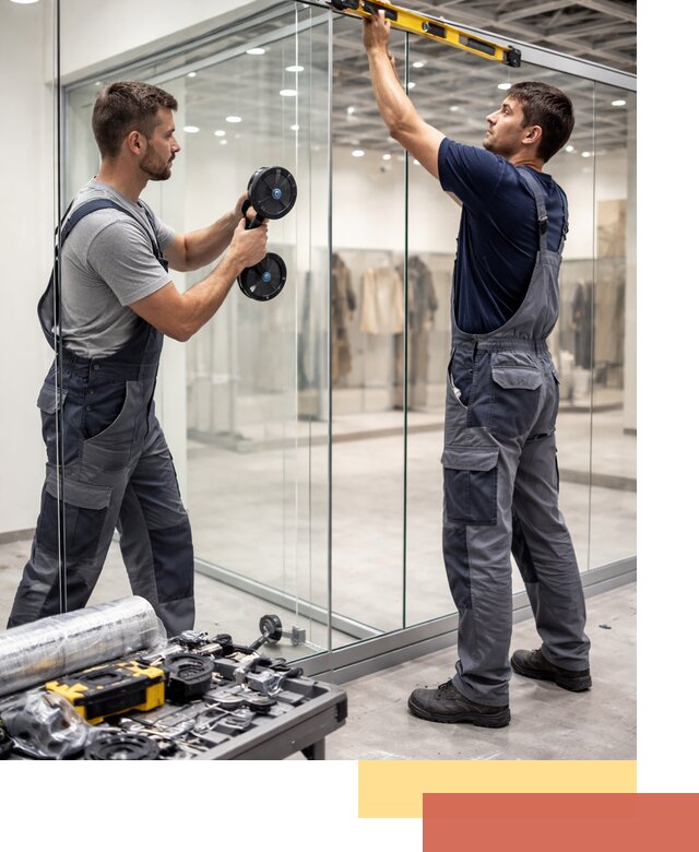 Стеклянные перегородки для магазинов в Фрязино — монтаж и установка