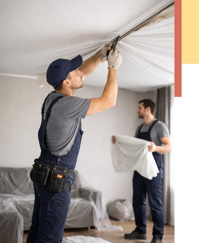 Демонтаж натяжного потолка в Фрязино от 4673 руб. — снятие и разбор под ключ | ОТДЕЛОЧНИК-Фрз