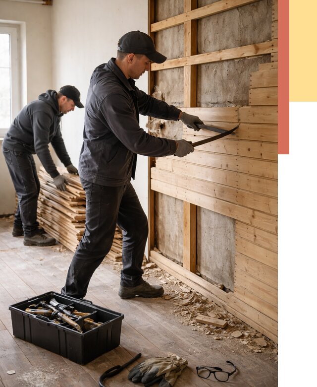 Демонтаж вагонки в Фрязино от 3946 руб/м2 — быстро и недорого | ОТДЕЛОЧНИК-Фрз