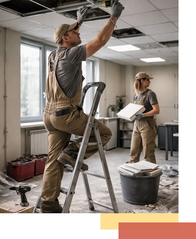 Ремонт потолка Армстронг и замена плит в Фрязино