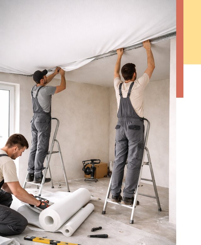 Монтаж тканевого натяжного потолка в Фрязино от 3635 руб. под ключ | ОТДЕЛОЧНИК-Фрз