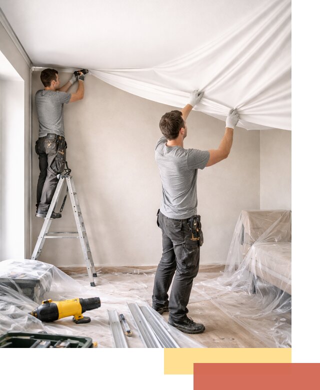 Монтаж тканевого натяжного потолка в Фрязино недорого и быстро