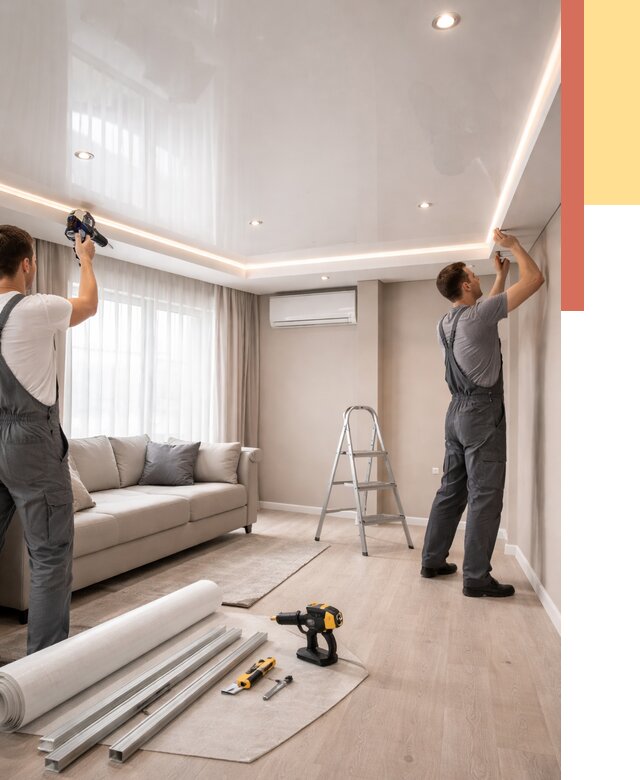 Монтаж глянцевого натяжного потолка в Фрязино от 779 руб. под ключ | ОТДЕЛОЧНИК-Фрз