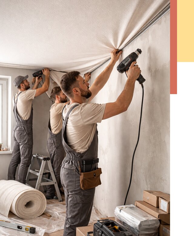 Монтаж фактурного натяжного потолка в Фрязино от 779 руб. — ОТДЕЛОЧНИК-Фрз