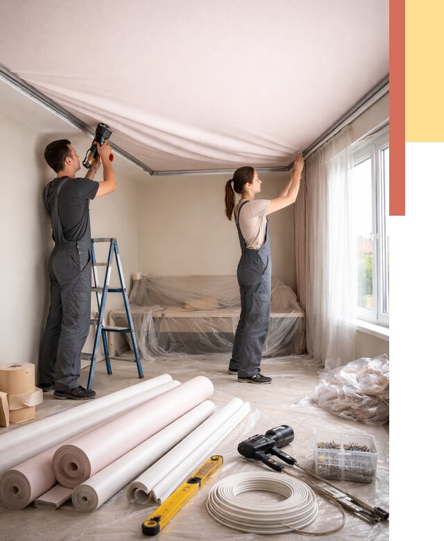 Монтаж цветного натяжного потолка в Фрязино от 4362 руб/м² — быстро и недорого | ОТДЕЛОЧНИК-Фрз