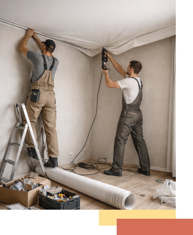 Монтаж цветного натяжного потолка в Фрязино за один день