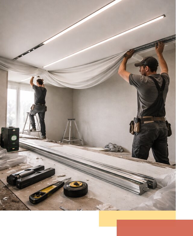 Монтаж натяжных потолков со световыми линиями в Фрязино