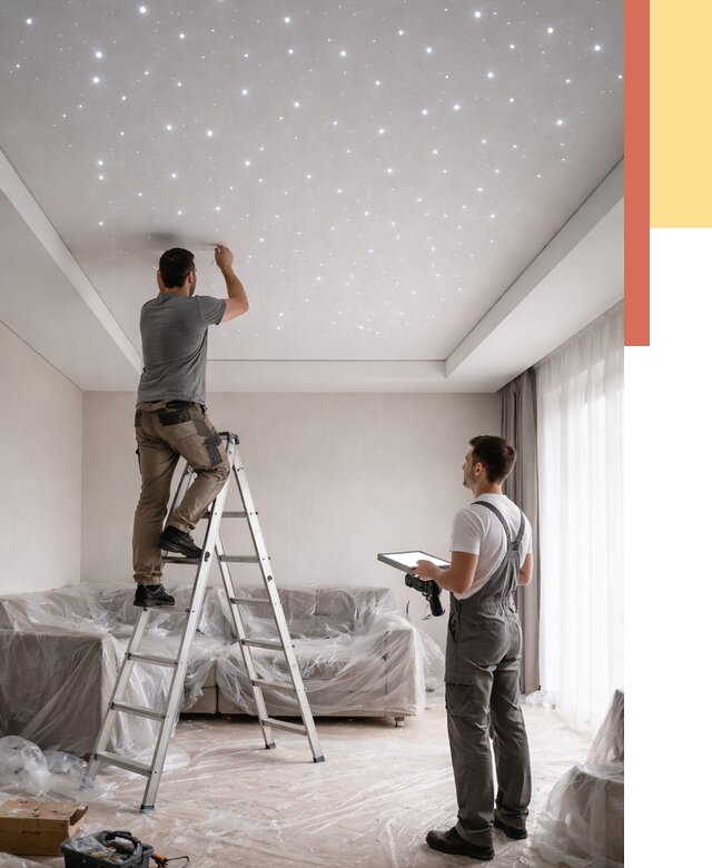 Монтаж натяжного потолка «звездное небо» в Фрязино от 6750 руб. | ОТДЕЛОЧНИК-Фрз