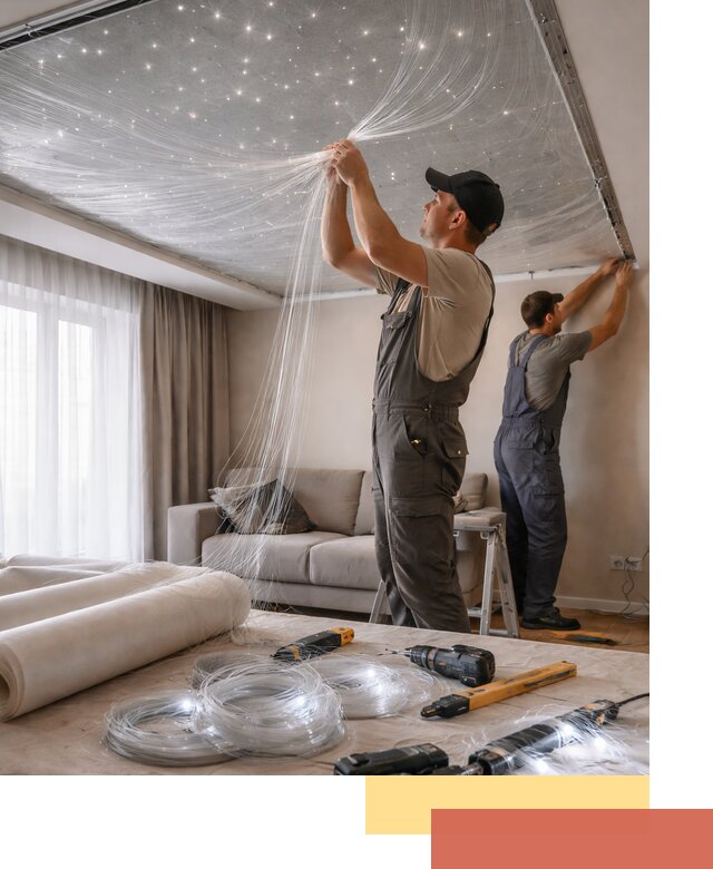 Монтаж натяжного потолка «Звездное небо» в Фрязино