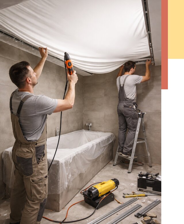 Монтаж натяжного потолка в ванной в Фрязино от 1246 руб. под ключ | ОТДЕЛОЧНИК-Фрз