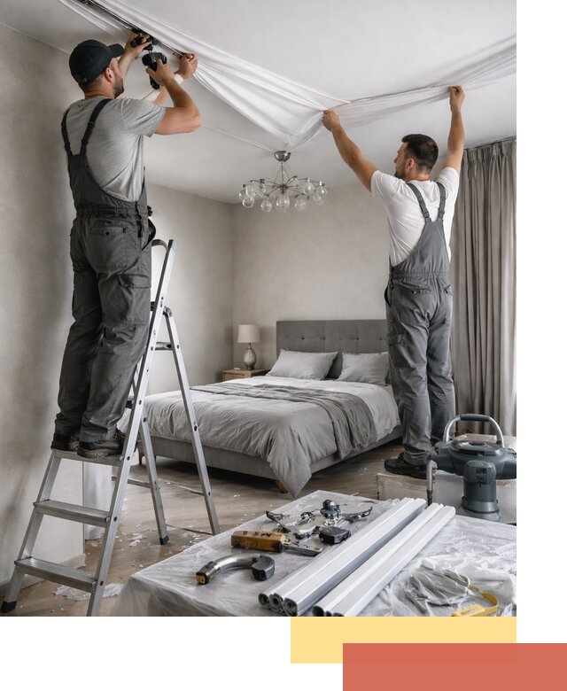 Монтаж натяжного потолка в спальне в Фрязино