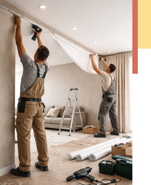 Монтаж натяжного потолка в гостиной в Фрязино от 571 руб. | ОТДЕЛОЧНИК-Фрз