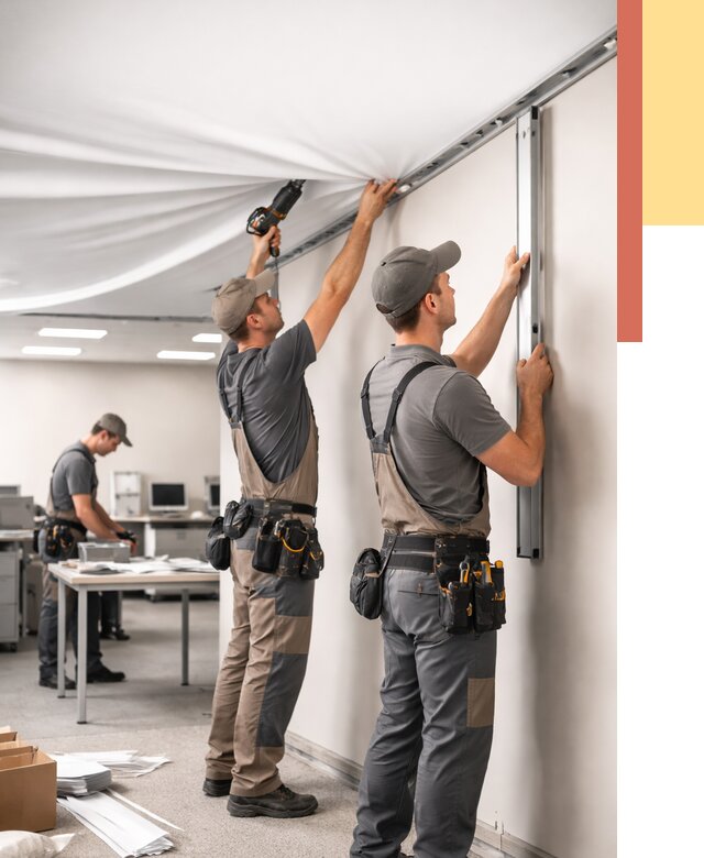 Монтаж натяжного потолка в офисе в Фрязино от 467 руб/м² — быстро и недорого | ОТДЕЛОЧНИК-Фрз