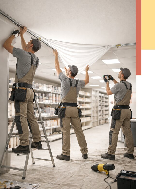 Монтаж натяжного потолка в магазине в Фрязино от 4673 руб. быстро и недорого | ОТДЕЛОЧНИК-Фрз