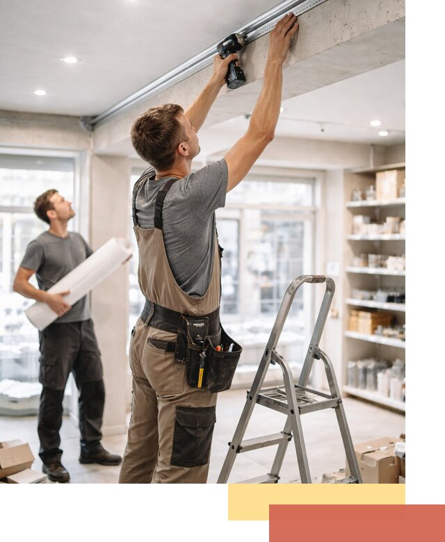 Монтаж натяжных потолков в магазине в Фрязино