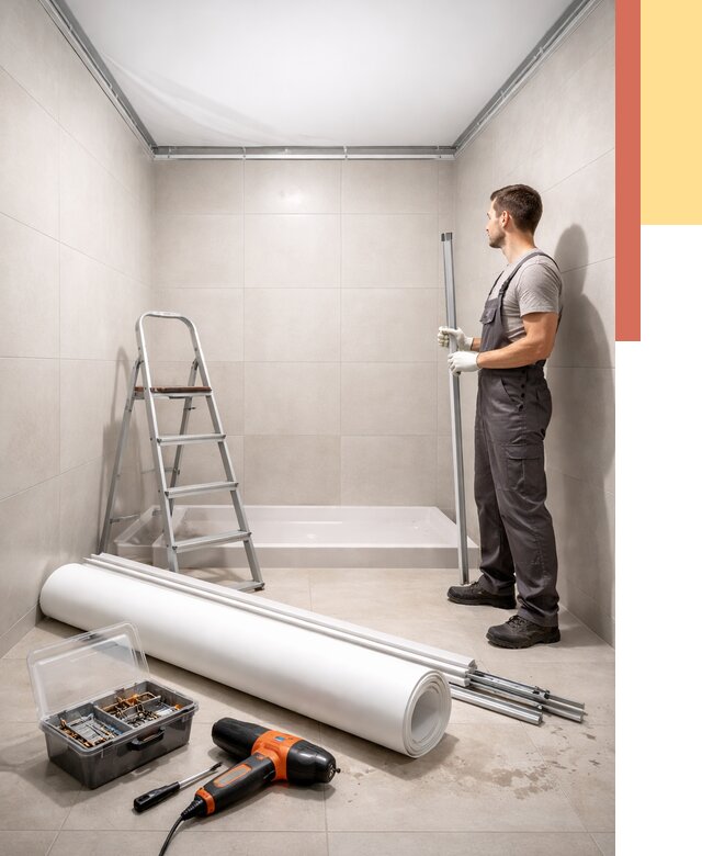 Монтаж натяжного потолка в санузле в Фрязино от 1921 руб. — ОТДЕЛОЧНИК-Фрз