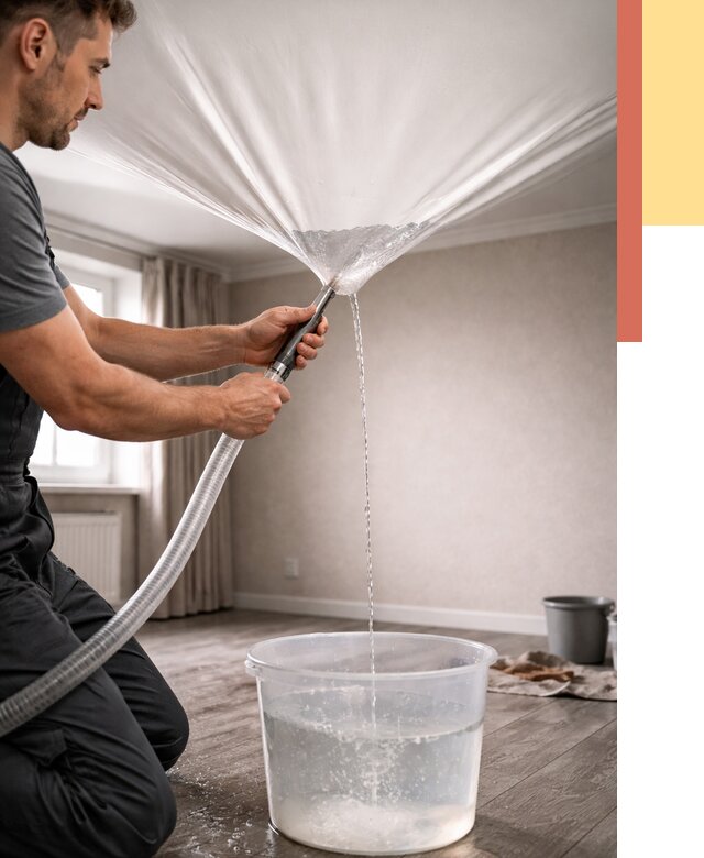 Слив воды с натяжного потолка в Фрязино от 2596 руб. быстро и недорого | ОТДЕЛОЧНИК-Фрз