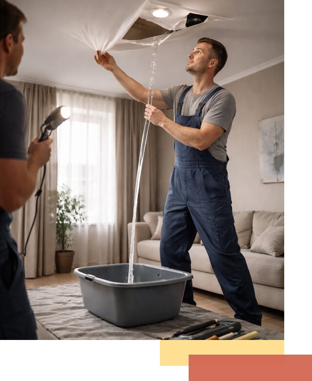 Слив воды с натяжного потолка в Фрязино быстро и аккуратно